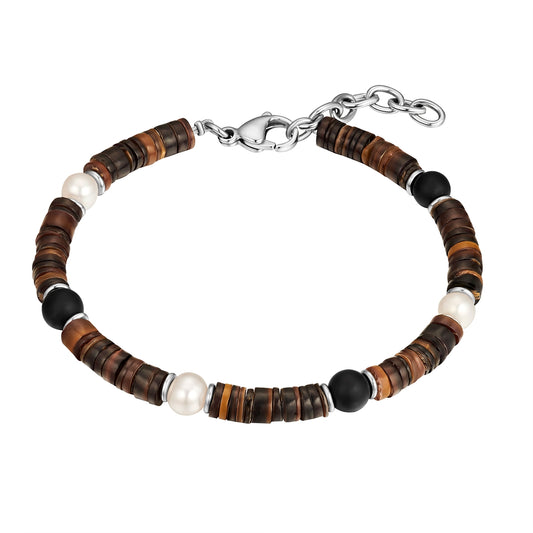 Armband Edelstahl Süßwasser-Zuchtperle weiß Muschelkernperle braun Achat schwarz