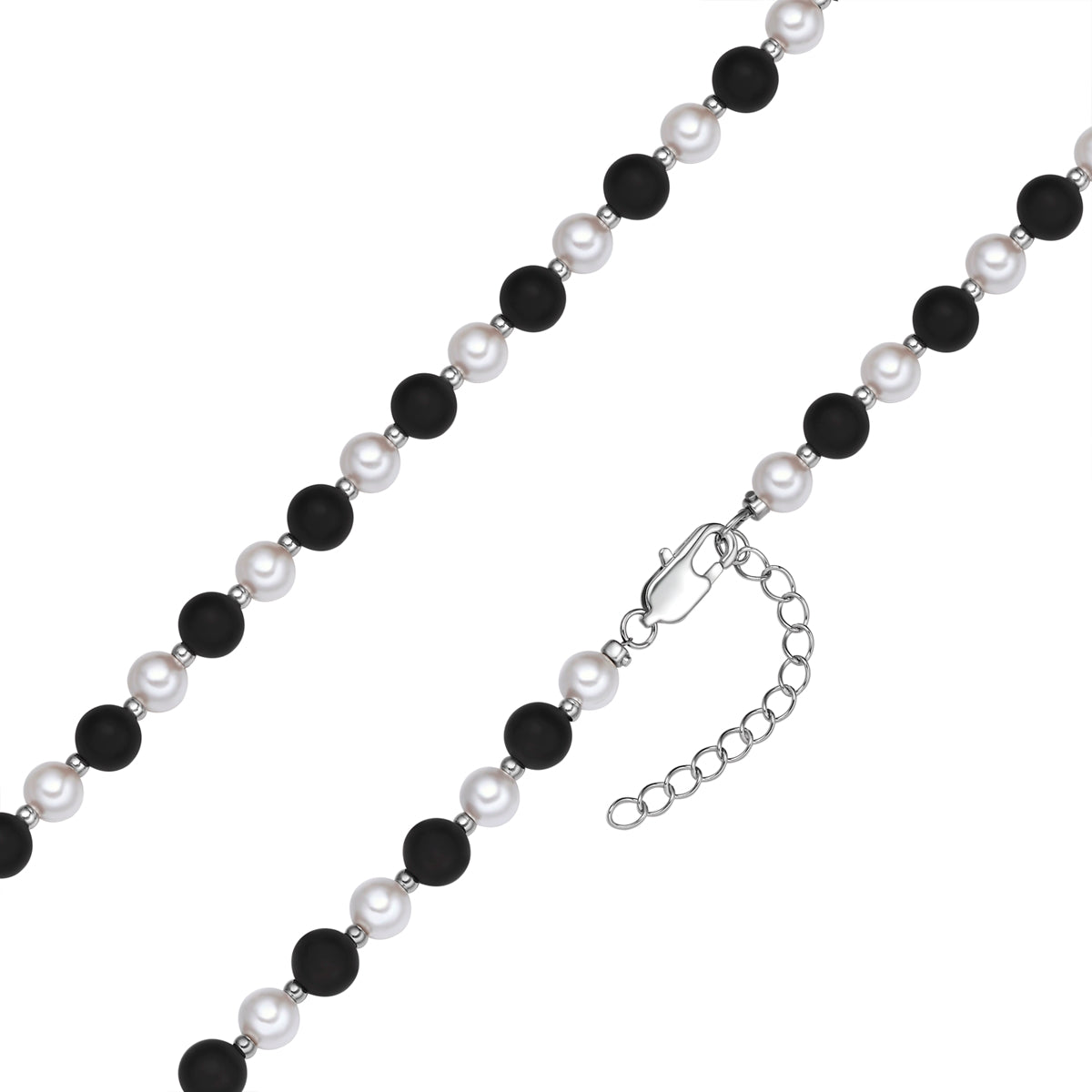 Kette Edelstahl Muschelkernperle weiß Onyx schwarz