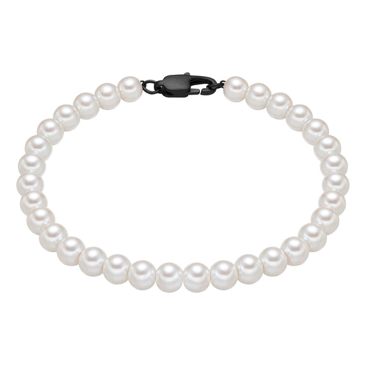 Armband Edelstahl schwarz Perle (synth.) weiß