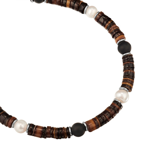 Armband Edelstahl Süßwasser-Zuchtperle weiß Muschelkernperle braun Achat schwarz