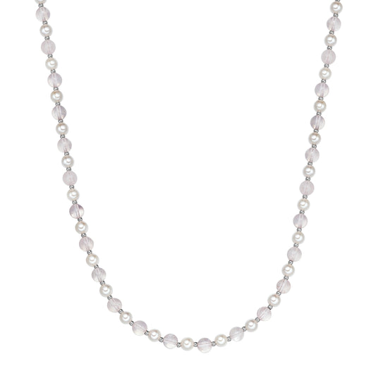 Kette Edelstahl Muschelkernperle weiß Quarz rosa