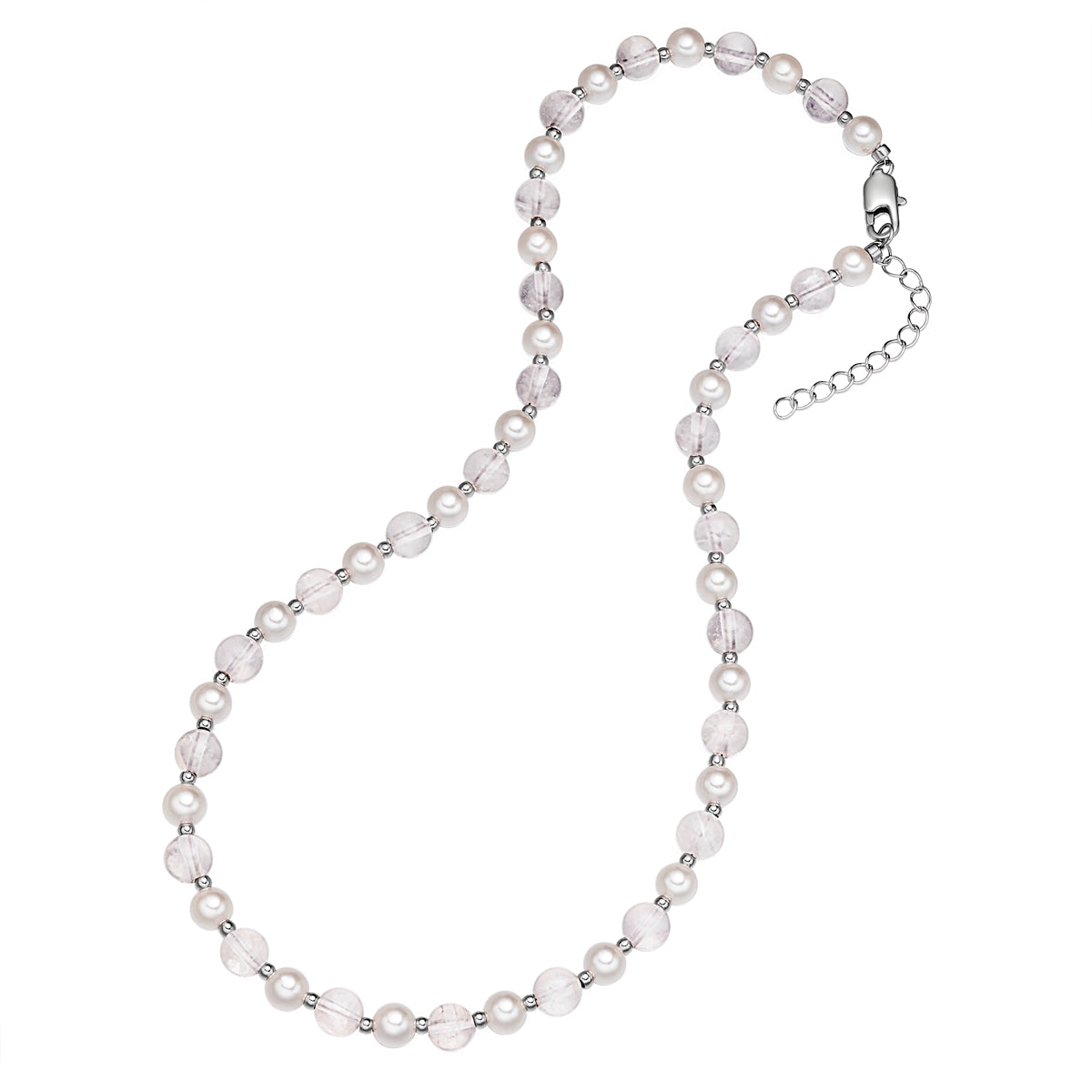 Kette Edelstahl Muschelkernperle weiß Quarz rosa