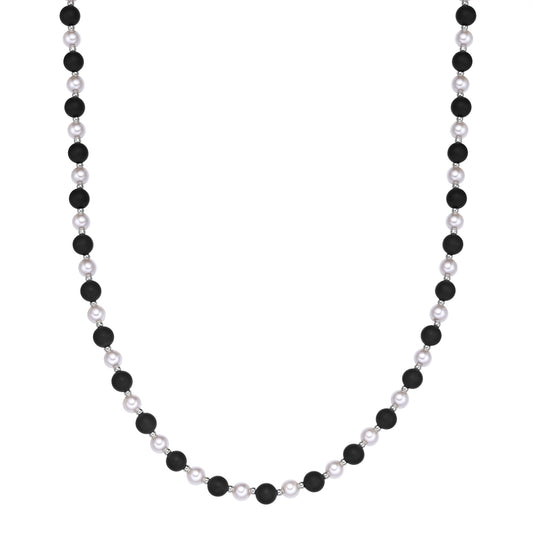 Kette Edelstahl Muschelkernperle weiß Onyx schwarz