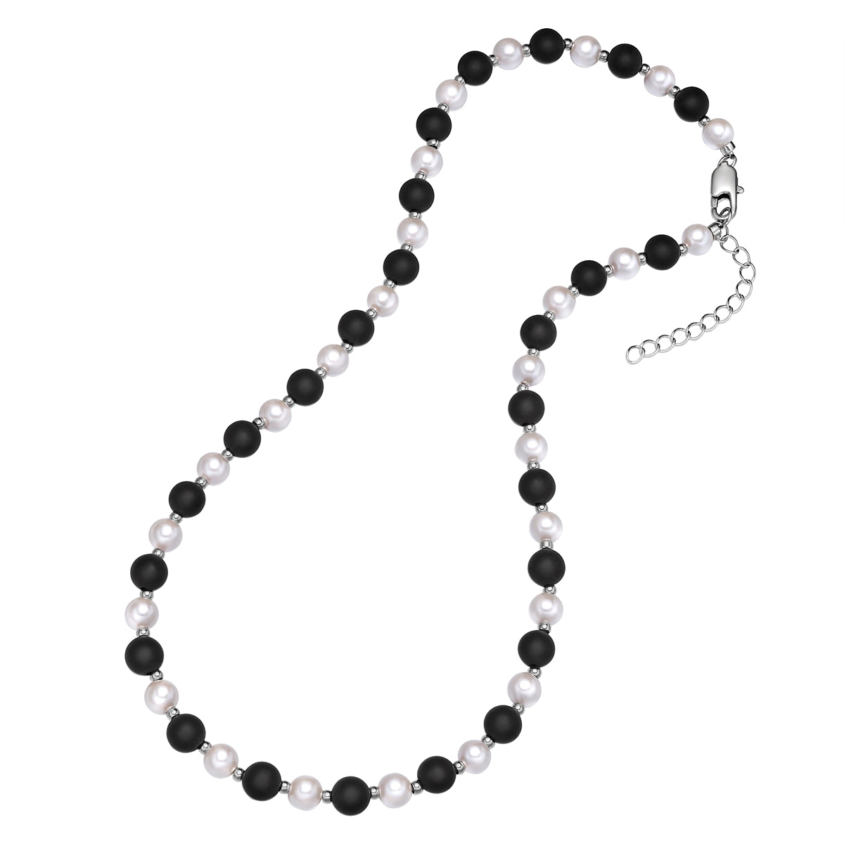 Kette Edelstahl Muschelkernperle weiß Onyx schwarz