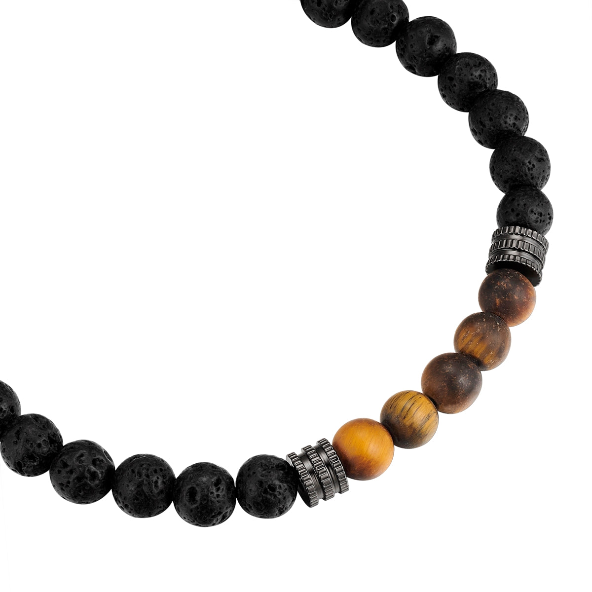 Armband Edelstahl Lavastein schwarz Tigerauge braun Textil (schwarz)