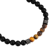 Armband Edelstahl Lavastein schwarz Tigerauge braun Textil (schwarz)